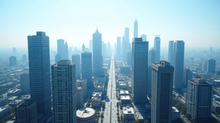 Fototapeta premium Centro urbano moderno que presenta densas concentraciones de sedes corporativas y desarrollos inmobiliarios comerciales