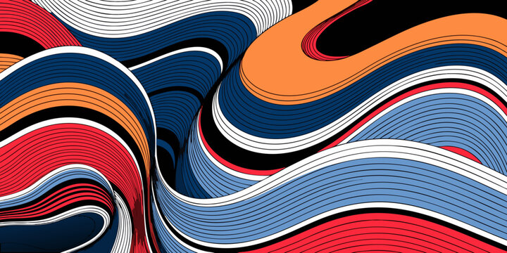 Abstract colorful wave pattern background with red orange blue black swirls eye catching abstract background colorful illustration contemporary creative undulating fashionable attractive