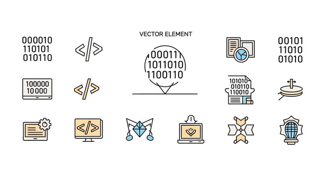 Collection of coding and data analysis technology icons
