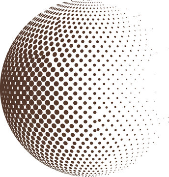 Abstract halftone sphere design element, dotted globe shape with gradient effect