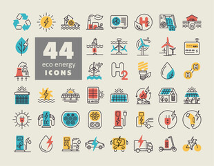 Fototapeta premium 44 Eco energy outline vector icons set