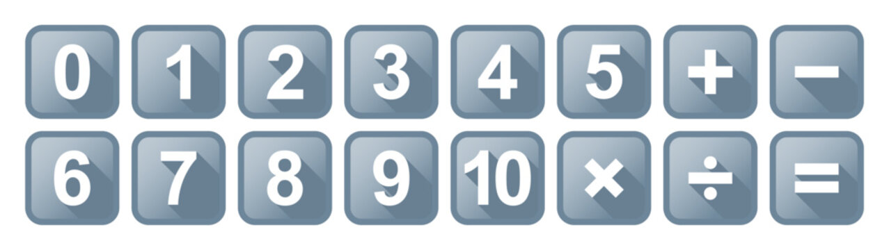 Numbers 0 to 10 math emoji button icons set. Educational accounting school digits calculator keypad, mathematics sign symbol collection. Editable vector on transparent background
