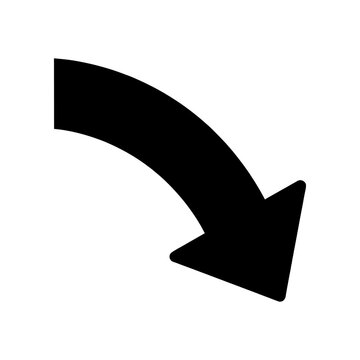 Arrow Decline Curve icon featuring a downward curved arrow symbolizing decreasing performance, business decline, negative trends, and financial downturns. Premium black and white vector illustration i