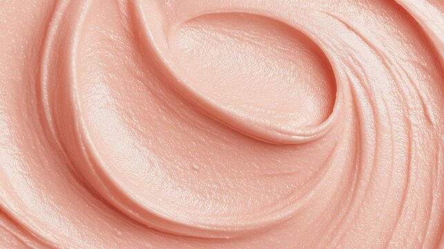 Macro of pink sunscreen cream texture with soft swirls, clean beauty