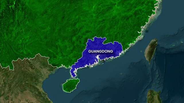 Animated map of Guangdong province highlighting its location within China