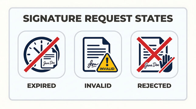 A graphic illustration of rejected, invalid, and expired document icons states.