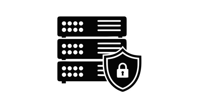 Vector illustration of secure server icon, flat vector illustration on a transparent background