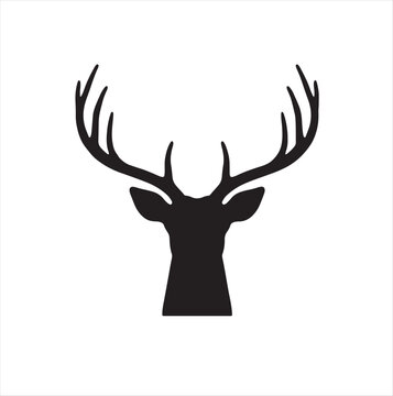 Deer Head Black Silhouette Vector with Large Antlers
