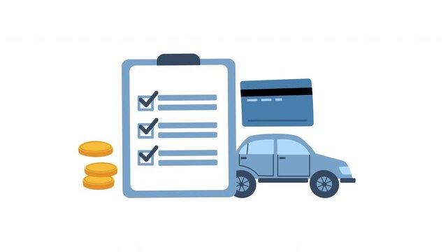 Animation footage of car insurance coverage protection contract document with shield or auto vehicle guarantee assurance legal doc policy