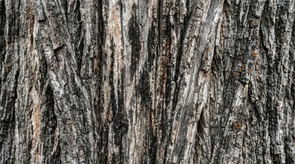 Fototapeta premium Closeup of rough, textured tree bark with deep vertical ridges and natural patterns in a forest setting