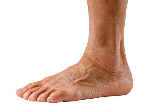Bare human foot isolated on transparent or white background, png