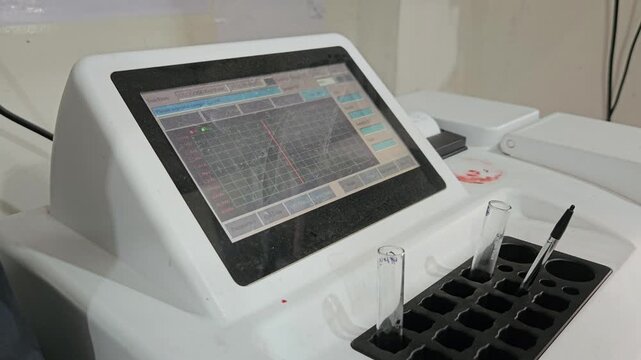 Automated Clinical Chemistry Analyzer Touchscreen Display in Modern Medical Laboratory, Blood Chemistry Testing, Diagnostic Equipment, Healthcare Technology, 4K Stock Footage