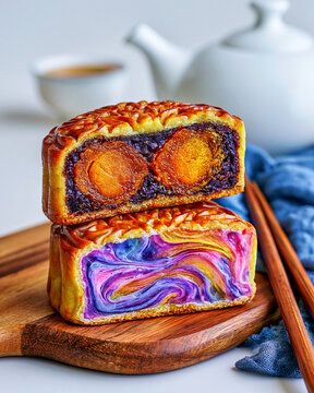 Mooncake Slice with Salted Egg Yolk and Red Bean Filling