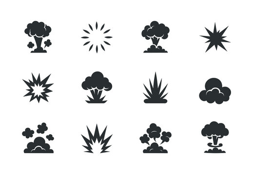 Comic cartoon smoke cloud vector icon. Bomb burst comic cloud smoke effect explode flame icon
