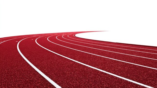 Red running track perspective with white lines on white background