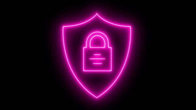 Data security icon animation with shield icon. Glowing security shield icon with lock icon, Glowing neon security Premultiplied neon security neon frame icon, Prohibited icon.