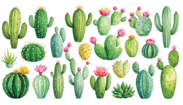 Variety of cacti and succulents plants.