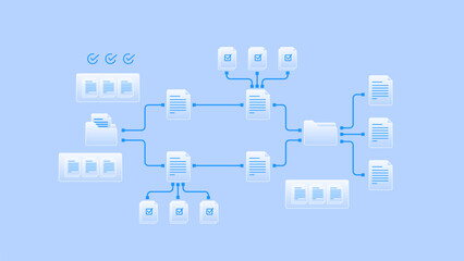 Fototapeta premium Document management workflow system with folder structure, file processing pipeline and task checklist document integration.