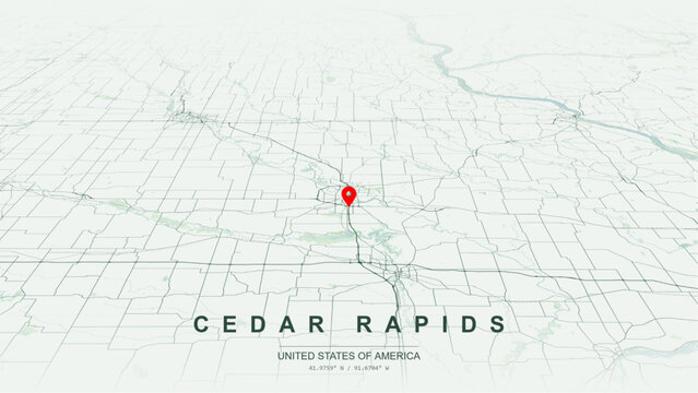Modern minimalist vector map of Cedar Rapids, Iowa, USA. High-quality scalable illustration of Cedar Rapids Linn County downtown historic Mays Island city grid for posters design.