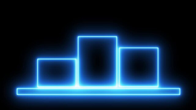 Glowing neon line winner trophy podium with 1st, 2nd, and 3rd place icon animation.  Futuristic ranking stage logo design. Neon Trophy Award icon on Stand.