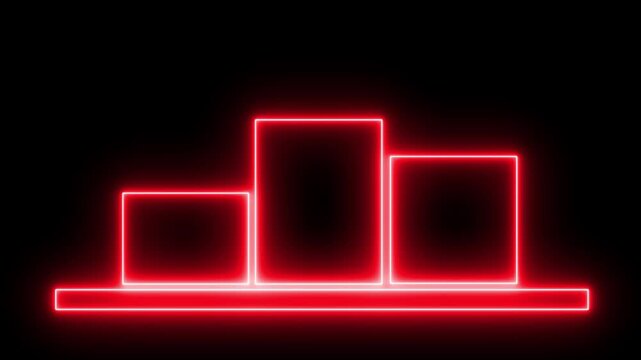 Glowing neon line winner trophy podium with 1st, 2nd, and 3rd place icon animation.  Futuristic ranking stage logo design. Neon Trophy Award icon on Stand.