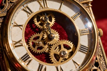 Fototapeta premium Vintage Gilded Clock with Exposed Gears
