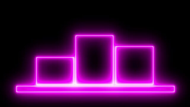 Glowing neon line winner trophy podium with 1st, 2nd, and 3rd place icon animation.  Futuristic ranking stage logo design. Neon Trophy Award icon on Stand.