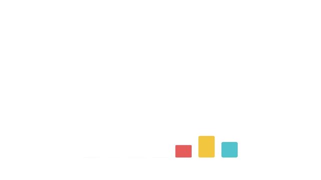 Animated descending bar chart with colorful columns on a white background. Concept of financial loss, economic decrease, or negative growth graph.