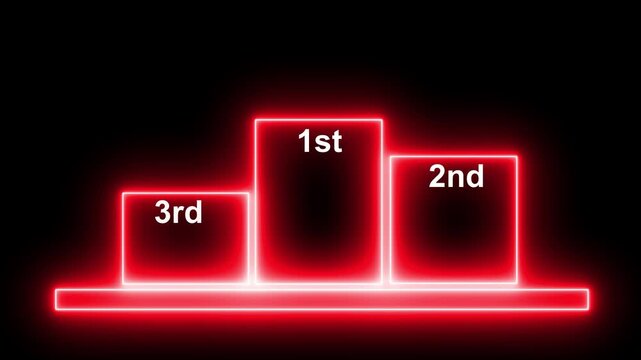 Glowing neon line winner trophy podium with 1st, 2nd, and 3rd place icon animation.  Futuristic ranking stage logo design. Neon Trophy Award icon on Stand. 4k