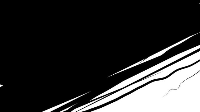 Dynamic Brush Stroke Line Transition Animation with Bold Organic Ink Paths Sweeping Diagonally Across The Screen. High Contrast Black And White Motion Graphics. Scene Changes, and Creative Reveals