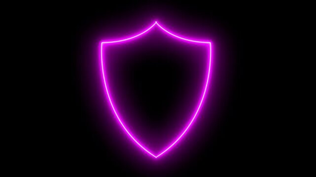 A glowing blue neon shield icon, symbolizing security and protection icon animation. Bright neon security neon frame 