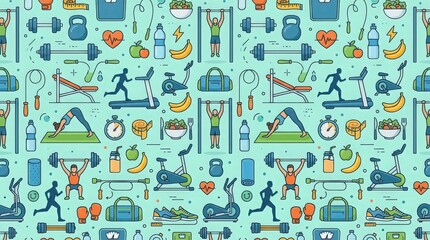 Fitness and exercise seamless pattern