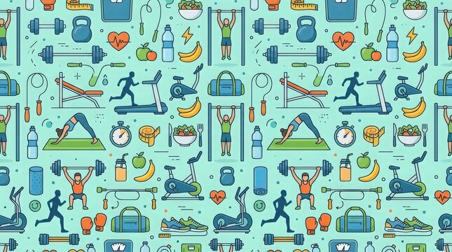 Fitness and exercise seamless pattern