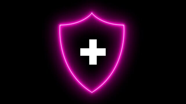 Shield with cross icon animation. Medical shield with a plus sign icon, red shield with a central plus sign