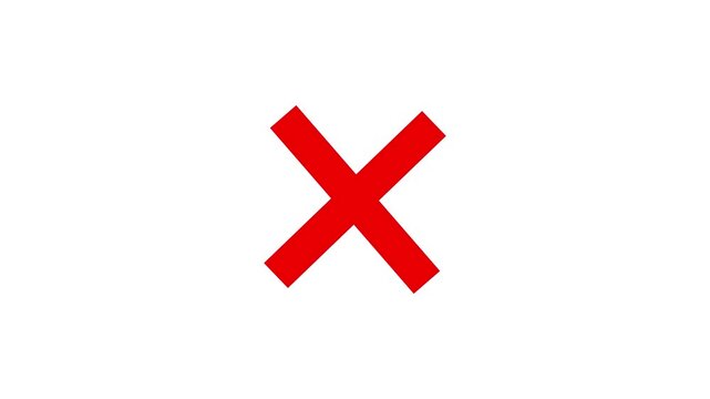 Red cross painted by wide brush,  X cross Mark, wrong Grunge check mark animation video with alpha channel. Red cross mark animation, 4k loop abl with alpha channel. wrong mark animation, red x symbol