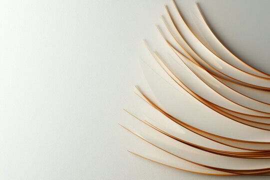 Golden arc pattern on white background with thin curved line and abstract minimal design