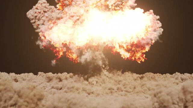Nuclear Explosion on a Black Background, Beautiful 3d Animation, 4K