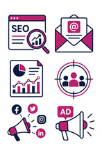Fototapeta premium A comprehensive set of digital marketing strategy icons for business promotion and online advertising
