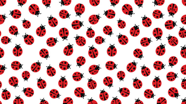 Bright red ladybug icons scattered across a clean white background in a repeating seamless pattern