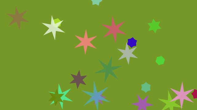 Sparkling confetti stars and dots float and dance in a vibrant celebration against a green backdrop