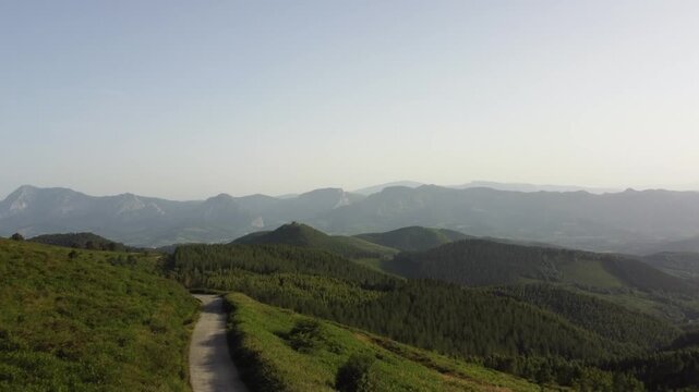 aerial view of the green mountains of the basque country