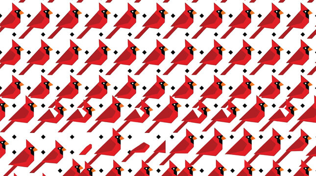Geometric pattern featuring stylized red cardinal birds arranged in a repeating digital vector graphic design