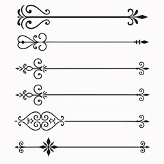Calligraphic divider set featuring elegant scroll ornaments and floral motifs for vintage wedding invitations professional document formatting decorative letterhead and artistic page separators. © Min