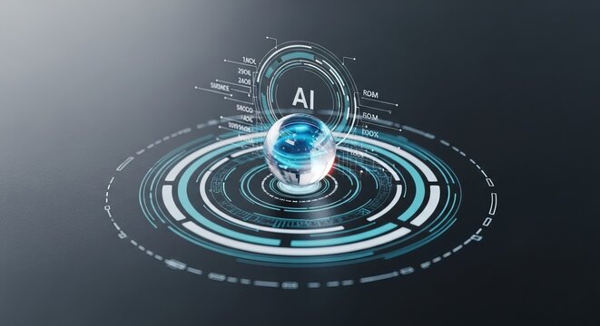 Glowing Sphere Representing Artificial Intelligence With Futuristic Digital Interface