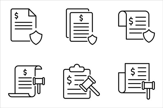 Penalty outline icon set. Thin line black penalty icon, vector illustration on white background
