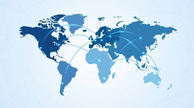 World Map with Shaded Regions Representing Different Areas, Illustrating Global Connections and Data Distribution Across Continents