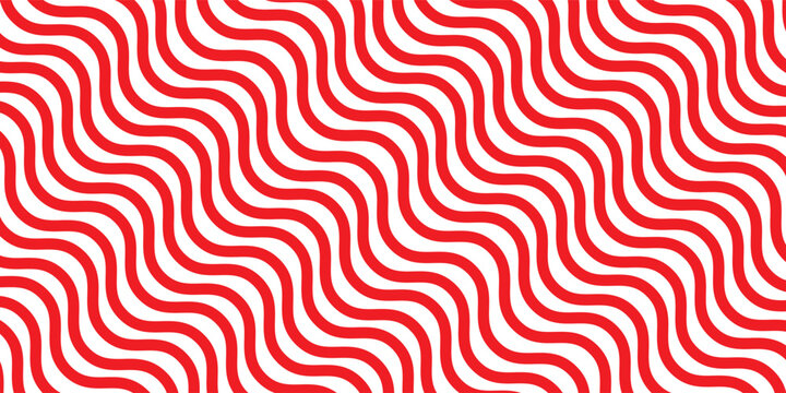 Red and white seamless pattern with wavy lines. Background with wavy horizontal stripes.