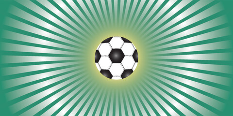 Fototapeta premium Ball on soccer field top view, football pitch view from above, poster with space for text, vector
