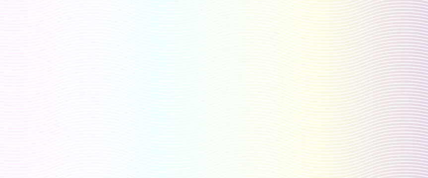 Guilloche pattern, passport rainbow watermark intersecting wavy lines with pastel rainbow gradient background
