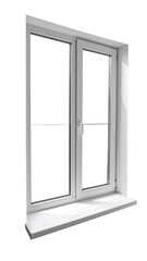 Obraz premium A 3D rendering of a sleek, modern double-pane window with a white frame